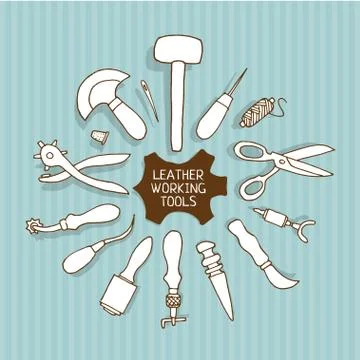 Hand drawn Leather working tools vector illustration Stock Illustration