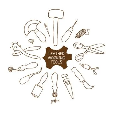 Hand drawn Leather working tools vector illustration Stock Illustration