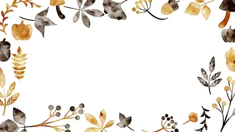 Hand-drawn leaves frame: brown 動画素材 309254676