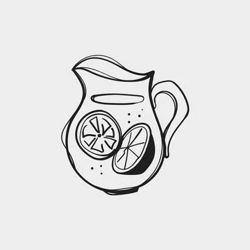 Hand Drawn Lemonade Pitcher in Doodle Line Style Stock Illustration