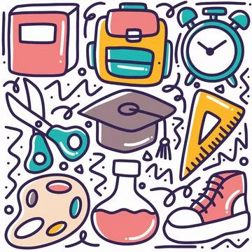 Hand drawn lesson school doodle set Stock Illustration