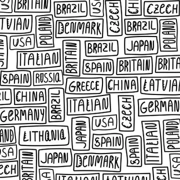 Hand-drawn lettering as a background. Countries: USA, Russia, Czech Republic Stock Illustration