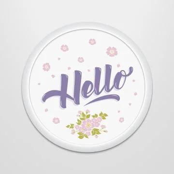 Hand drawn lettering Hello in a round frame on the wall. Elegant modern handw 스톡 일러스트