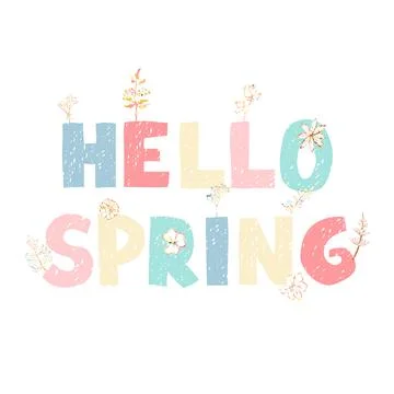 Hand drawn lettering Hello spring with flowers Stock Illustration