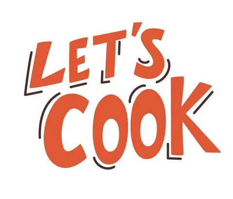 Hand drawn lettering let's cook. Cooking print. Perfect design for greeting c Stock Illustration