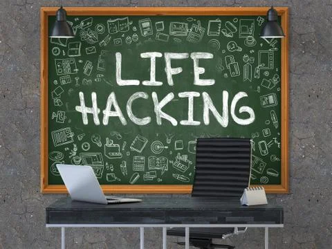 Hand Drawn Life Hacking on Office Chalkboard Stockillustratie