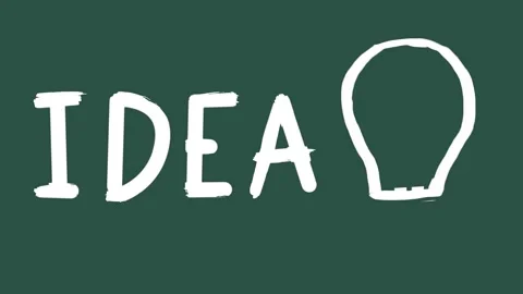 Hand drawn light bulb icon with the word IDEA on a green chalkboard background. Stock Footage 340159317