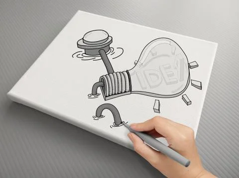 Hand drawn light bulb with idea word on dark canvas board as creative concept Stock-Illustration