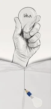 Hand drawn light bulb with idea word on paper with opening crumpled paper as  イラスト素材