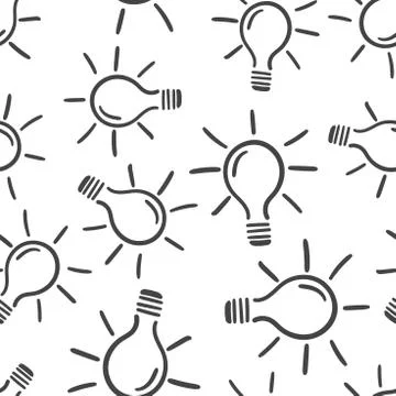 Hand drawn light bulb seamless pattern background. Business flat vector illus Stock Illustration