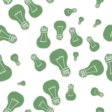 Hand Drawn Light Bulb Seamless Pattern. Vector Stock Illustration