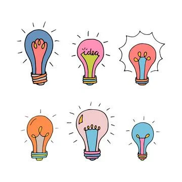 Hand drawn light bulbs. Doodle light bulb. Idea concept. Sketch, minimalist.. Stock Illustration