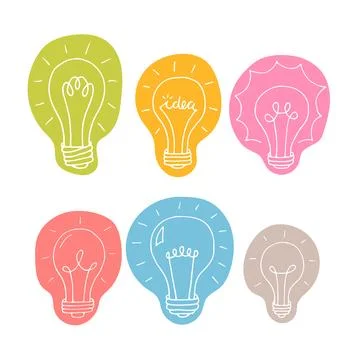 Hand drawn light bulbs. Doodle light bulb. Idea concept. Sketch, minimalist.. Stock Illustration