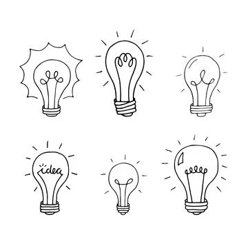 Hand drawn light bulbs. Doodle light bulb. Idea concept. Sketch, minimalist.. Stock Illustration