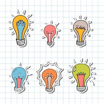 Hand drawn light bulbs. Doodle light bulb. Idea concept. Sketch, minimalist.. Stock Illustration