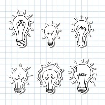 Hand drawn light bulbs. Doodle light bulb. Idea concept. Sketch, minimalist.. Stock Illustration