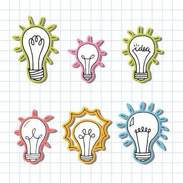 Hand drawn light bulbs. Doodle light bulb. Idea concept. Sketch, minimalist.. Stock Illustration