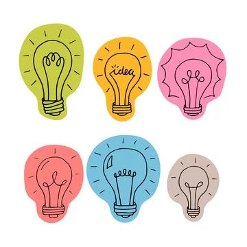 Hand drawn light bulbs. Doodle light bulb. Idea concept. Sketch, minimalist.. Stock Illustration