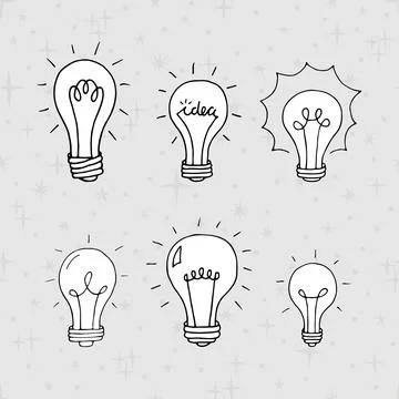 Hand drawn light bulbs. Doodle light bulb. Idea concept. Sketch, minimalist.. Stock Illustration