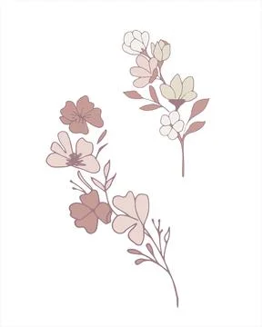 Hand-drawn light purple isolated flowers Stock Illustration