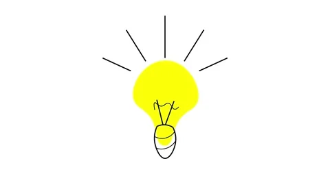 Hand drawn lightbulb animation lighting up on white background Stock Footage 342137893