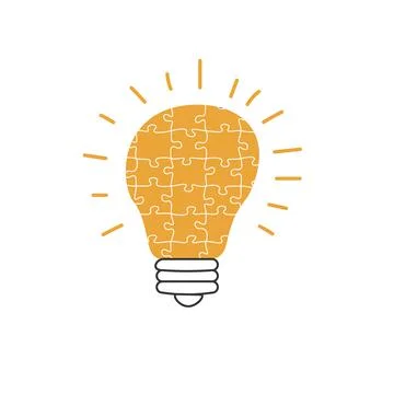Hand drawn lightbulb made of puzzle as idea concept, new great idea illustrat Stock Illustration