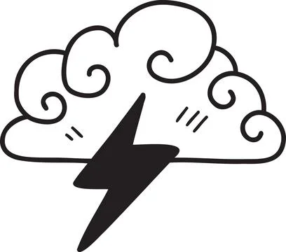 Hand Drawn lightning and clouds illustration Stock Illustration