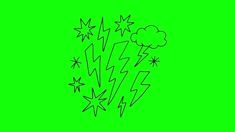 Hand drawn lightning bolts and stars looped animation green scree Видео 342402172