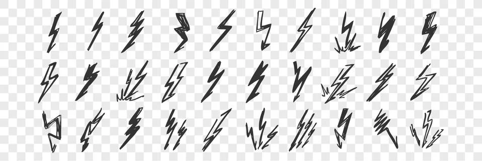 Hand drawn lightning doodle set Stockillustratie