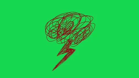 Hand Drawn Lightning Storm Cloud Animation on Green Screen Weather Power Overlay Vídeo Stock 334608677