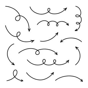 Hand drawn line arrows set. Vector line design elements isolated on white b.. Stock Illustration