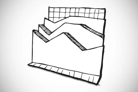 Hand-drawn line chart doodle is showing grid backdrop and axis over gradient 스톡 일러스트