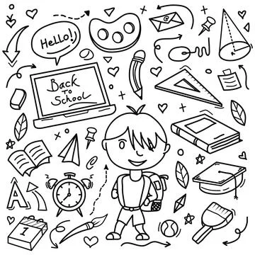 Hand drawn line doodle Back To School illustration.Vector illustration Stock Illustration