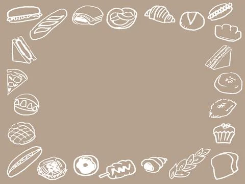 Hand drawn line drawing frame of various bread. Stock Illustration