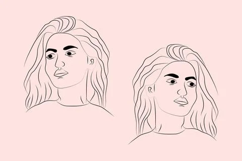 Hand-drawn line drawing minimal woman portrait and body Vector illustration Stock Illustration