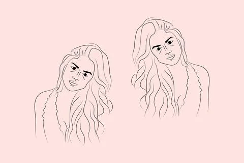 Hand-drawn line drawing minimal woman portrait and body Vector illustration Stock Illustration