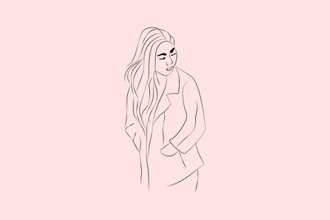 Hand-drawn line drawing minimal woman portrait and body Vector illustration Stock Illustration
