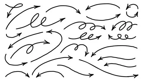 Hand drawn line dynamic arrows set. Vector black design elements isolated o.. Stock Illustration