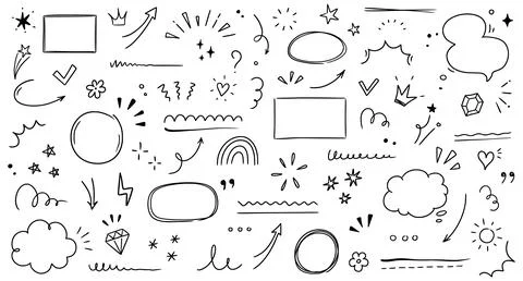 Hand drawn line highlight, speech bubble, brush underline. Text emphasis, star Stock Illustration