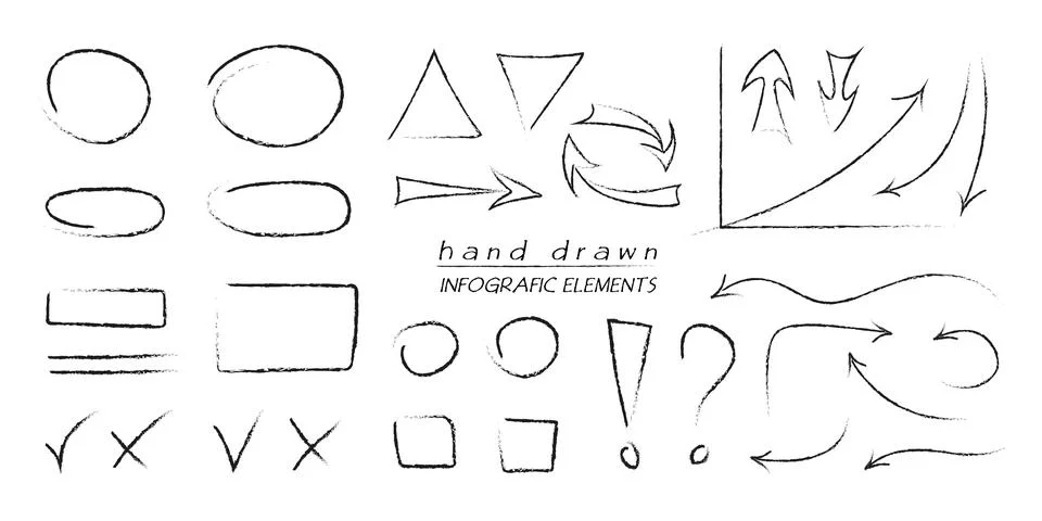 Hand drawn line infografic elements on isolated background. Иллюстрация