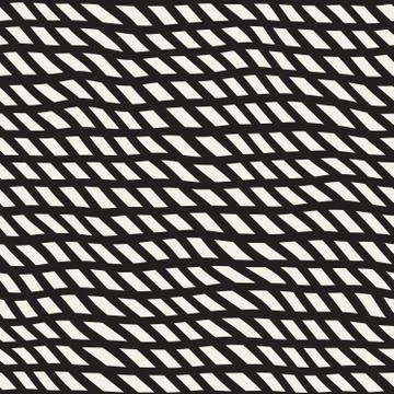 Hand Drawn Line Lattice. Vector Seamless Black and White Pattern Stock Illustration