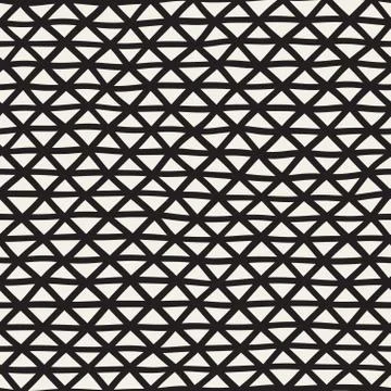 Hand Drawn Line Lattice. Vector Seamless Black and White Pattern Stock Illustration
