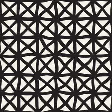 Hand Drawn Line Lattice. Vector Seamless Black and White Pattern. 스톡 일러스트