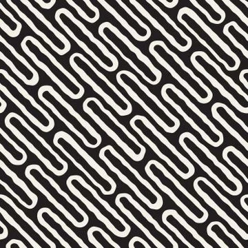 Hand Drawn Line Lattice. Vector Seamless Black and White Pattern. Stock Illustration