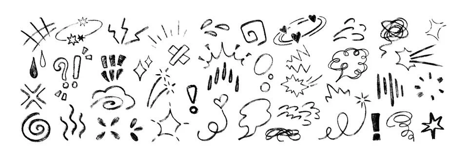Hand drawn line movement elements, chalk doodle anime manga expression icons イラスト素材