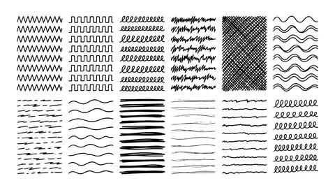 Hand Drawn Line Patterns Doodle Strokes Scribble Texture Design Set Illustrazione stock