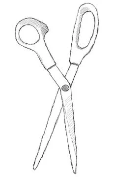 Hand drawn line scribble sketched open scissors isolated Stock Illustration