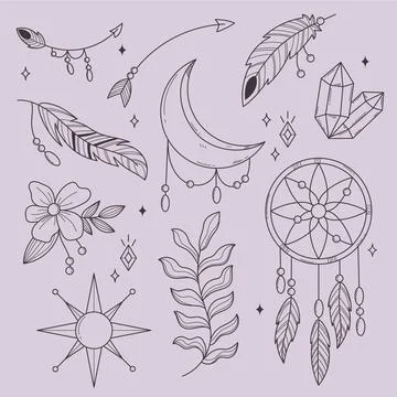 Hand-drawn lineal boho element collection 스톡 일러스트