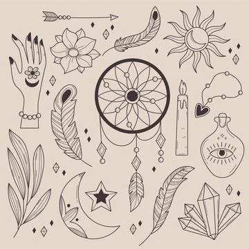Hand-drawn lineal boho element?collection 스톡 일러스트