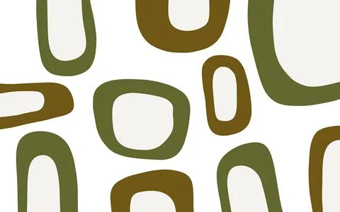 Hand drawn linear abstract design elements in olive colors. Organic ovals Stock Illustration